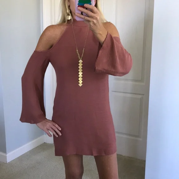 Mauve Cold Shoulder Mini Dress - Picture 1 of 6